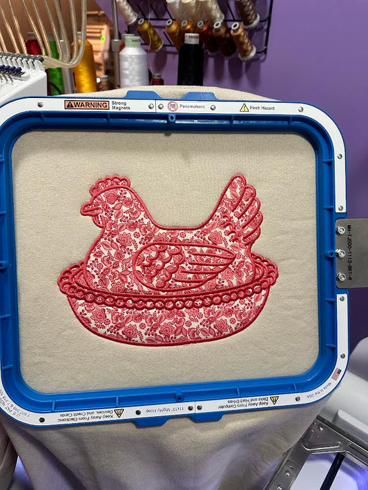 Floral Applique Chicken Crewneck